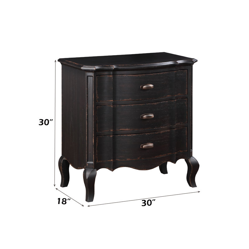 Aeryona 3-Drawer Nightstand in Antique Black