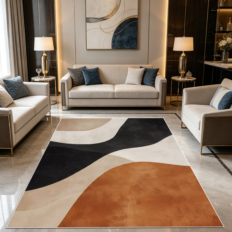 1PC Abstract Wavy Neutral Block area rugs for Living Room, Soft&Comfy, All-season, Easy-care, Machine Washable Indoor floor mat, Under Table Farmhouse suitable for dining room, bedroom, entryway, home office, patio, Home Decor, Outdoor Decor.