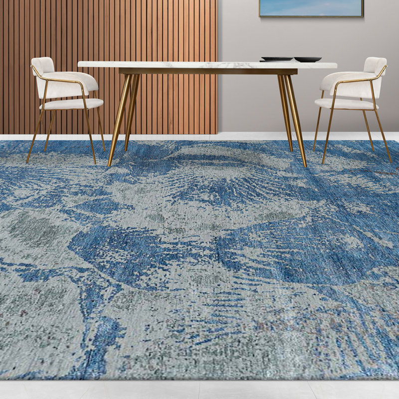 Hand Knotted Abstract Area Rug, Rectangle 9' x 12'