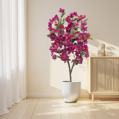 Arbre de bougainvillier artificiel de 4 pi de hauteur, plante en plastique réaliste en pot décoratif, décoration de maison ou de bureau réaliste