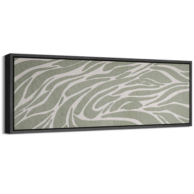 Linear Geometry " Abstract Green And White Zebra Pattern Antique Retro Fine Art Illustrations Decor ", 20" H x 60" W, Black