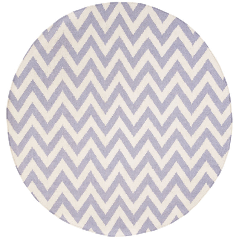 Emek Hand Woven Flat Weave Wool/Cotton Chevron Rug in Purple/Ivory, Round 6'