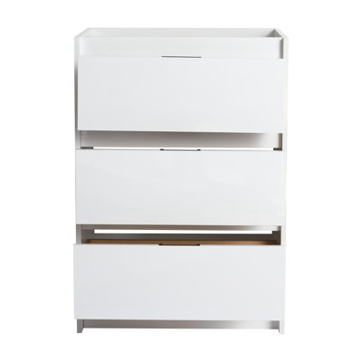 Armoire de salle de bain autoportante 24 po blanc brillant, 3 tiroirs à fermeture douce, structure en contreplaqué, idéale pour le rangement seulement