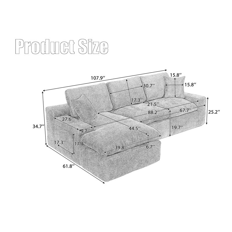 Canapé modulaire rembourré, Chenille grise