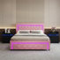 Structure de lit plateforme tapissier avec lumières DEL et ensemble de chambre à coucher avec tables de chevet à DEL assorties