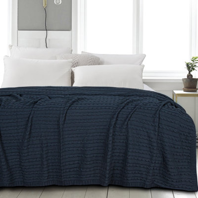 100% Natural Cotton Cable Knit Blanket, Soft Breathable Blanket, 51"x67"