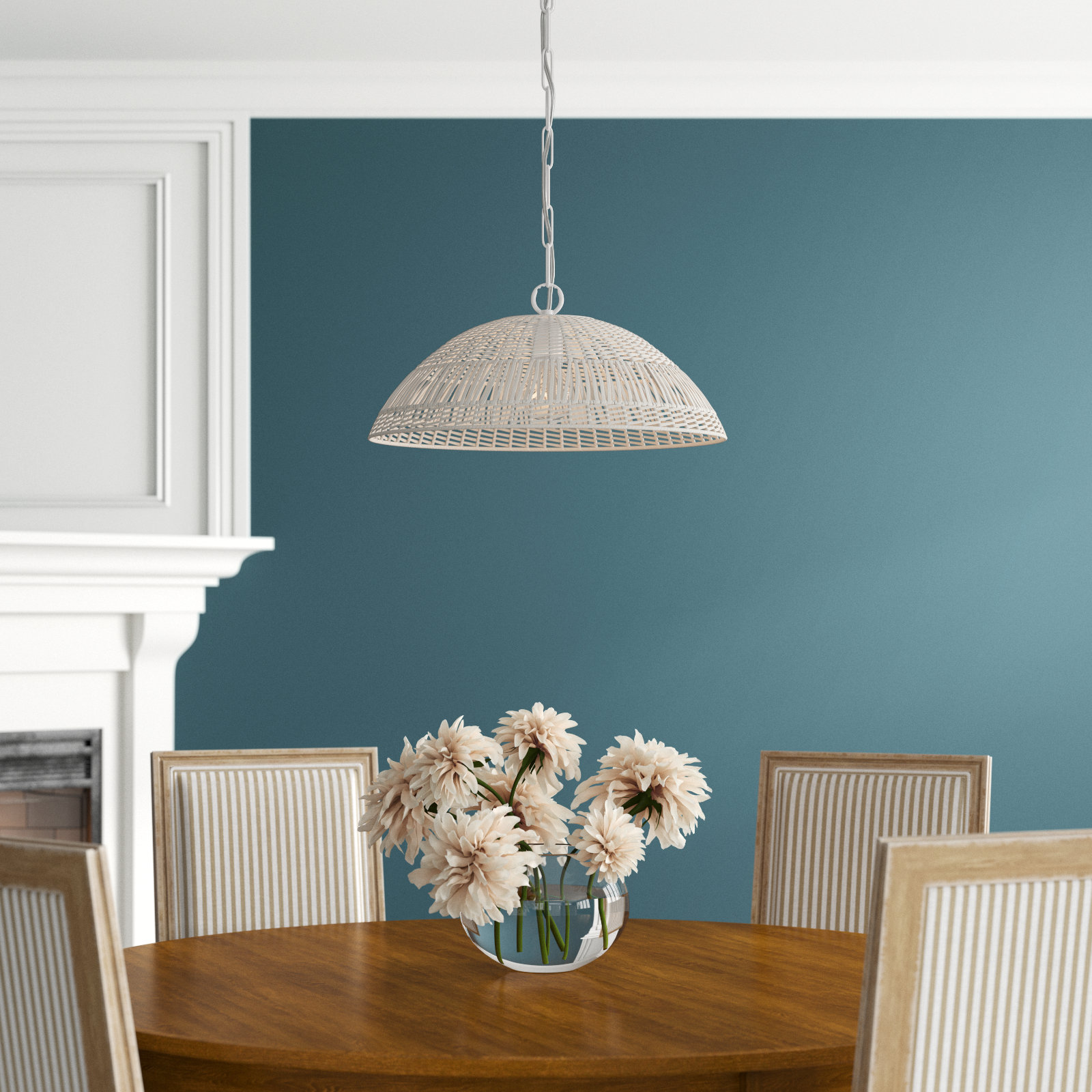 Elfie Single Light Rattan Dimmable Pendant, White