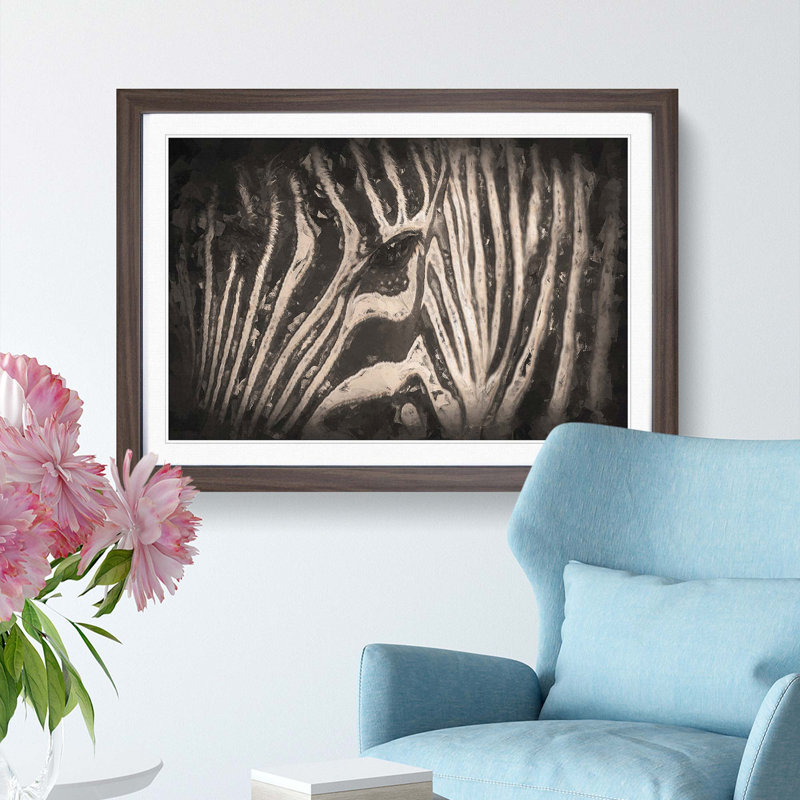 Eye of the Zebra in Abstract - Picture Frame Graphic Art Print, Walnut Framed, 27cm H x 36cm W x 2cm D