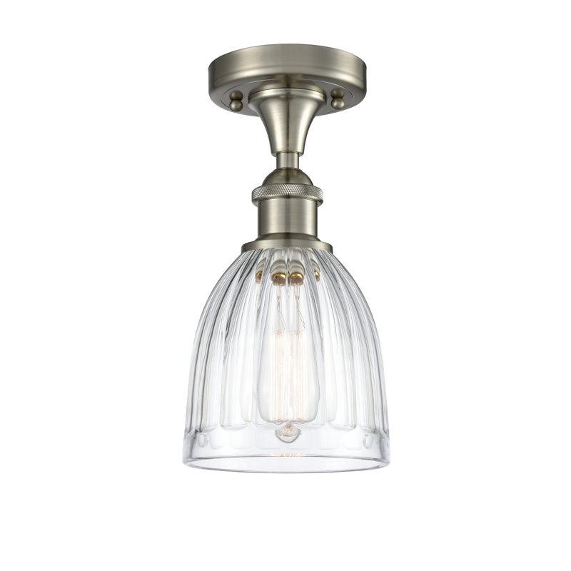 Plafonnier semi-encastré 1 lumière 5,75 po Dunder, Ampoule non incluse, Nickel satiné brossé, Transparent