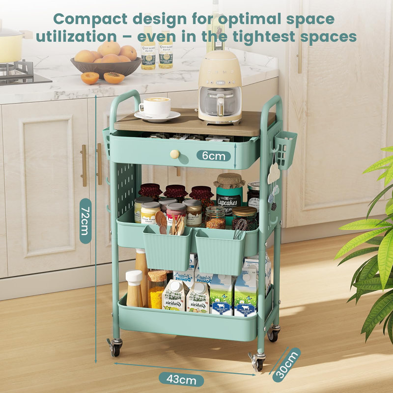 72cm H x 73cm W Utility Cart with Wheels, Green