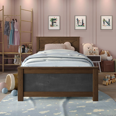 TWIN SIZE WOODEN PLATFORM BED IN WALNUT