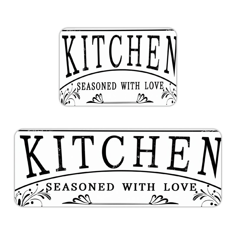 Kitchen Seasoned With Love Quote 2 Pcs Home Decor Kitchen Mats White