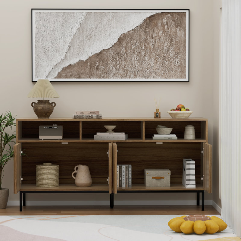61.4'' Walnut Fluted Sideboard with Metal Legs