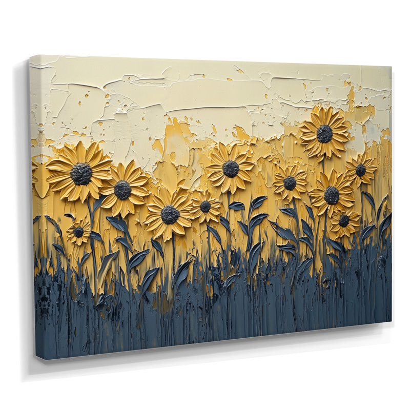 «Paint Effect On Golden Glow Sunflowers I» - art mural tournesols, H 30 po x l 40 po, Toile tendue, Ne s’applique pas