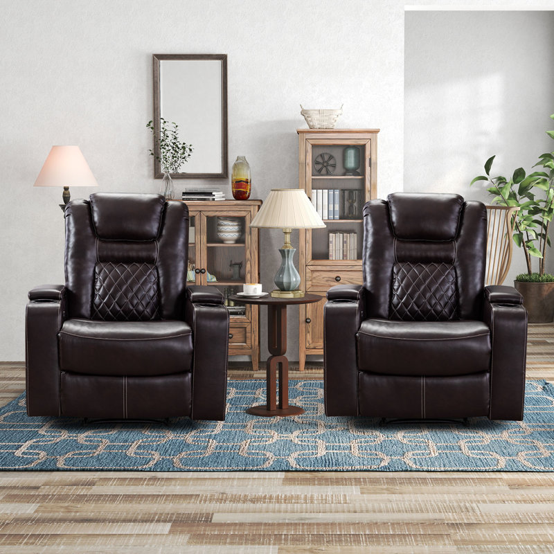36.22" W Faux Leather Power Recliner with USB Charging , Brown Faux Leather