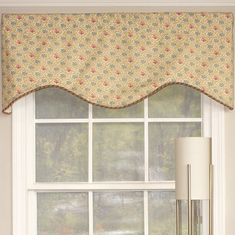 Floral Diamond Pattern Cotton Window Valance with Cord Trim