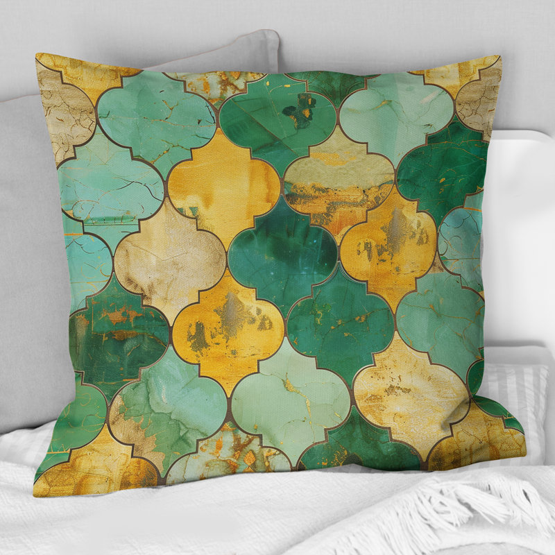 Coussin décoratif mosaïque dorée verte et dorée I - Tiles, H 18 po x l 18 po