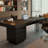 Black + Gray Rectangular Solid Wood + Acrylic with 6 drawers desk-118734284-118734286