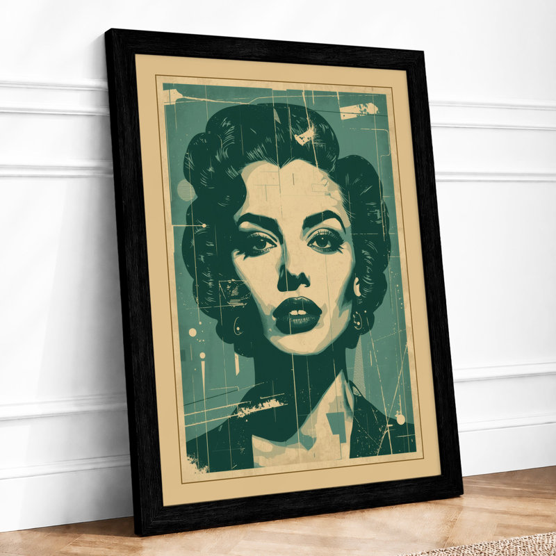 Woman in Green Modern - Framed Print, Black, A3 - 42.0 x 29.7 cm