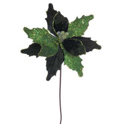Vickerman 11.5" x 20" Velvet Sugar Poinsettia Stem. It includes three pieces per bag.