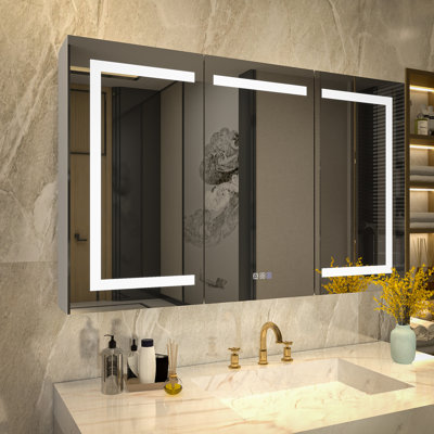 Tankersley Recessed or Surface Mount Frameless 3 Door Medicine Cabinet with 6 Adjustable Shelves and Lighting