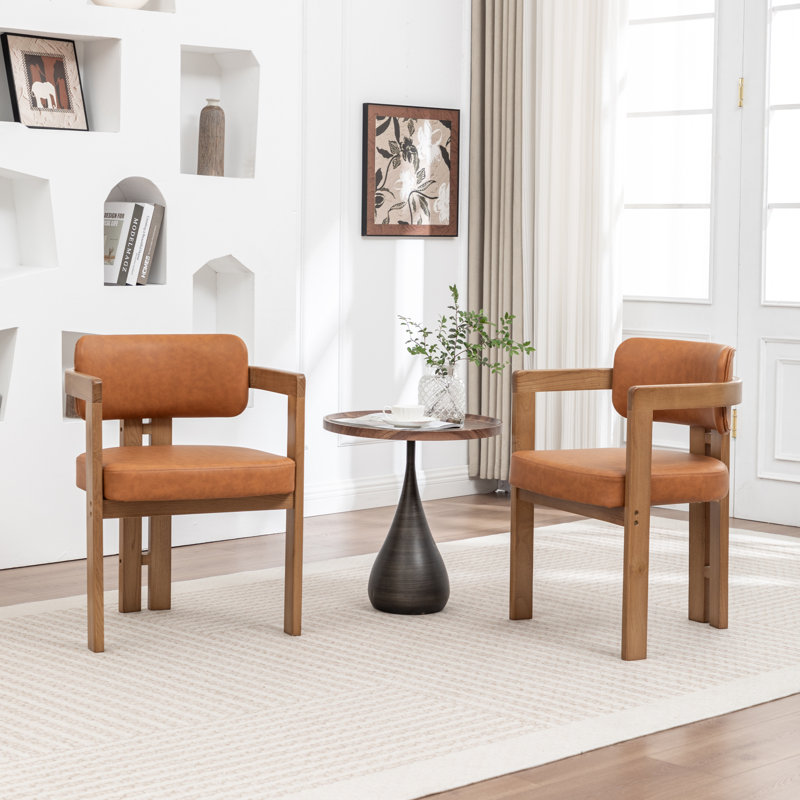 Stanford Faux Leather Upholstered Solid Wood Dining Chair, Tan