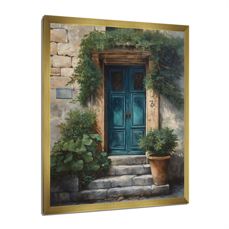 Impression sur toile de la porte d'entrée nature II de Robrick, bleu et beige, Encadrement doré, H 32 po x l 16 po x P 1 po