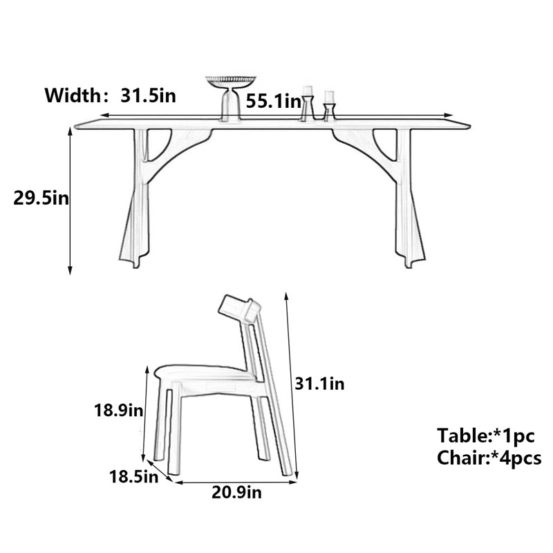Table de salle à manger rétro avec plaque de roche Wabi-Sabi, H 29,5 po x L 55,1 po x l 31,5 po