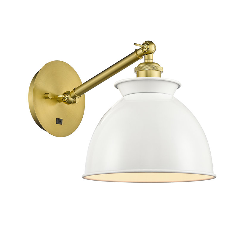 Shauna Armed Sconce, Incandescent, Glossy White, Satin Gold
