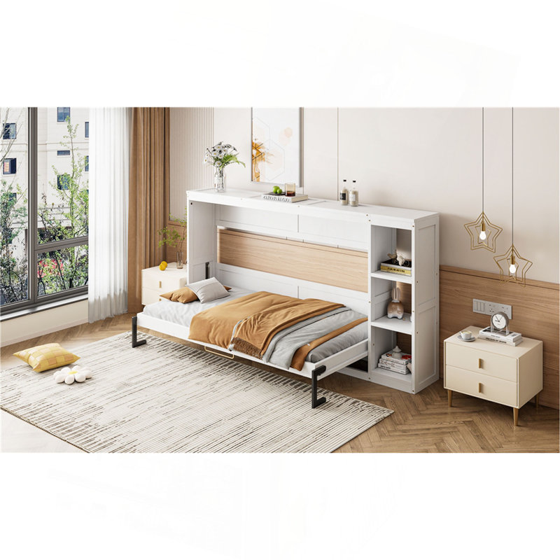 Twin Size Murphy Bed With Bookshelf, Twin, White