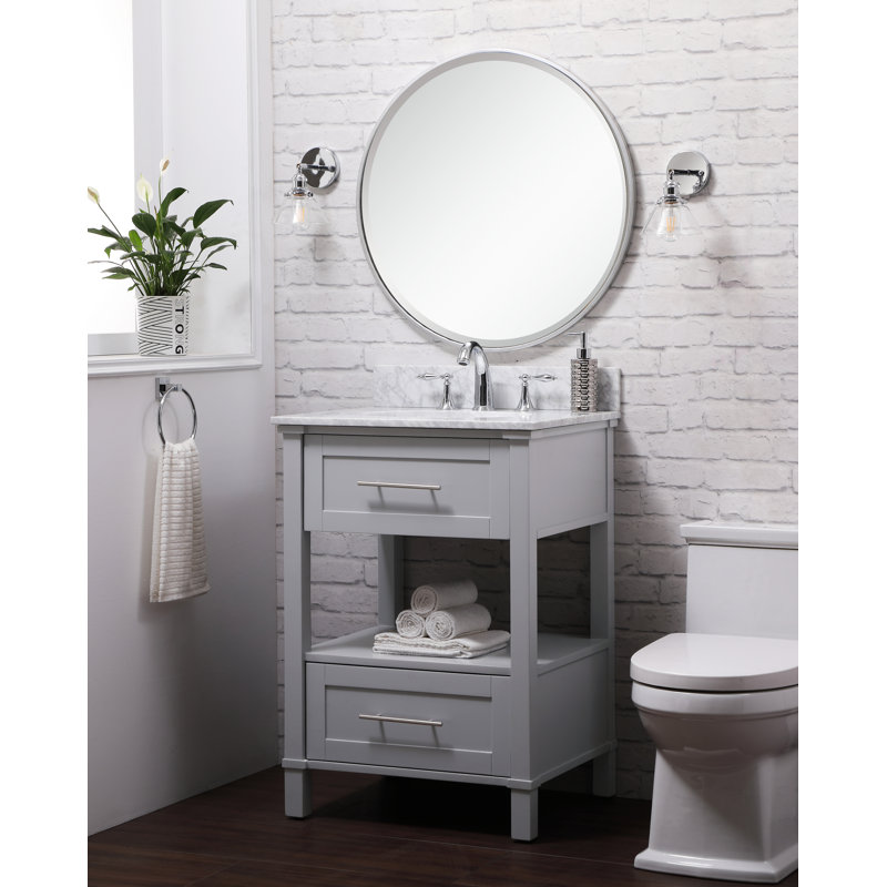 Audrit 25'' Single Bathroom Vanity with Marble Top, Gray