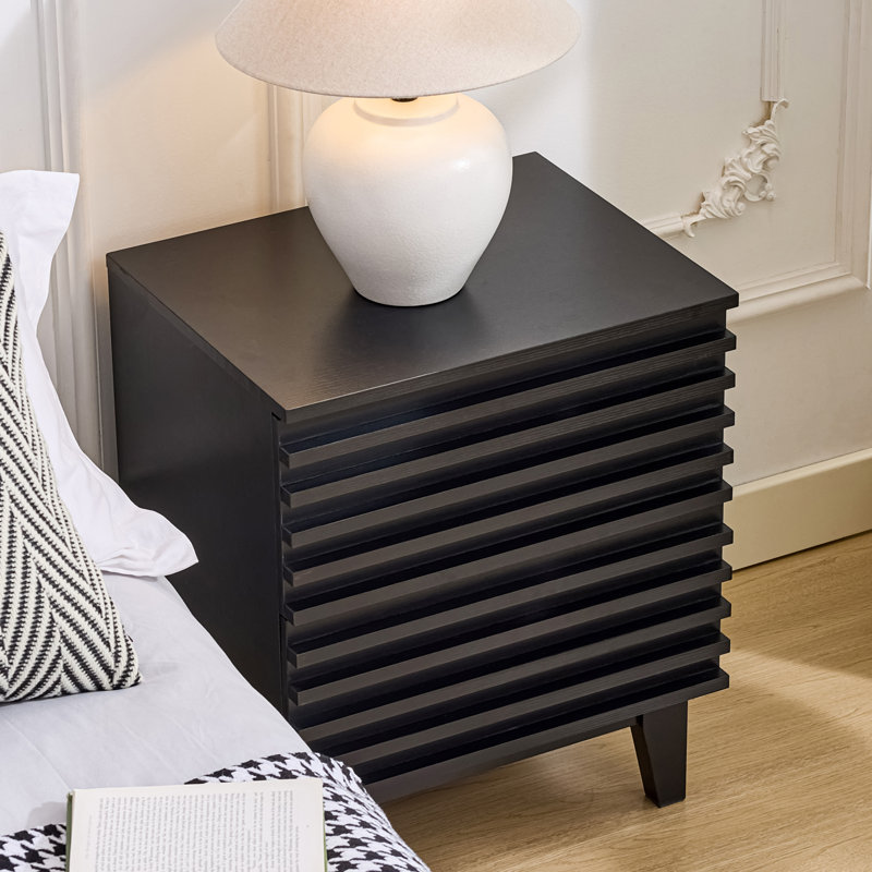 Wooden Wtrips 19.7"W Nightstand, Black