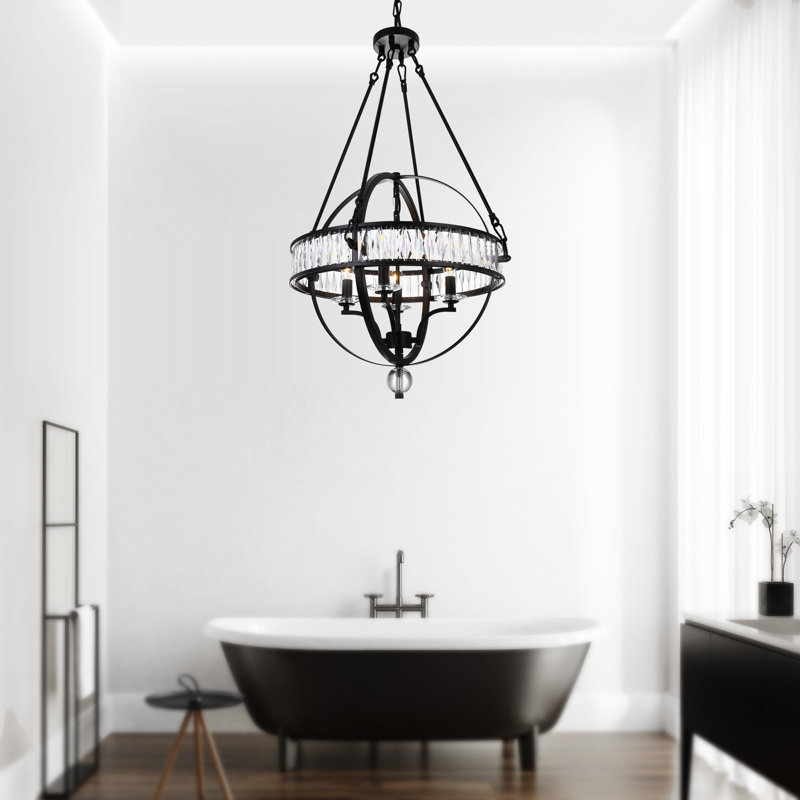 20" Black Chandelier for Dining Room, Bedroom – 4-Light Orbital Ring Design with E12 Bulb Base – LED Compatible, Minimalist Drama – BACL Certified