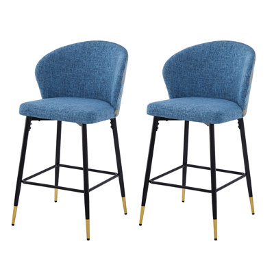 Tabourets de bar à hauteur de comptoir, revêtus de bleu, structure en métal, coussin rembourré de mousse, 2 sièges bleus pour la cuisine et la salle à manger, structure et mobilier de chambre
