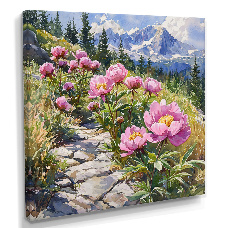 Pivoines le long du sentier de montagne I - pivoines, art mural, Toile tendue, Ne s’applique pas, H 16 po x l 16 po