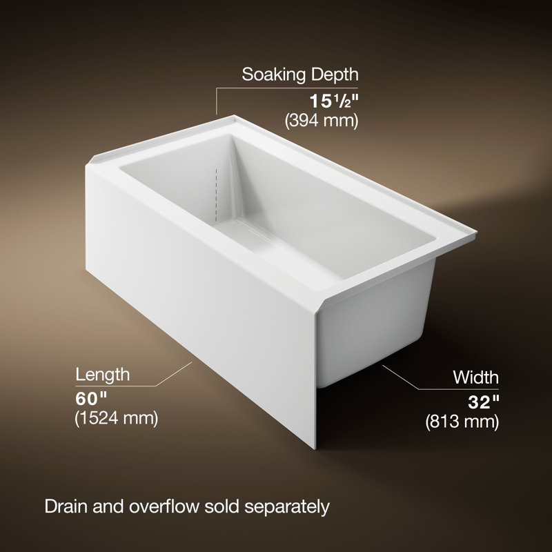 Underscore 60" x 32" Rectangular Alcove Soaking Bathtub with Integral Apron, Right