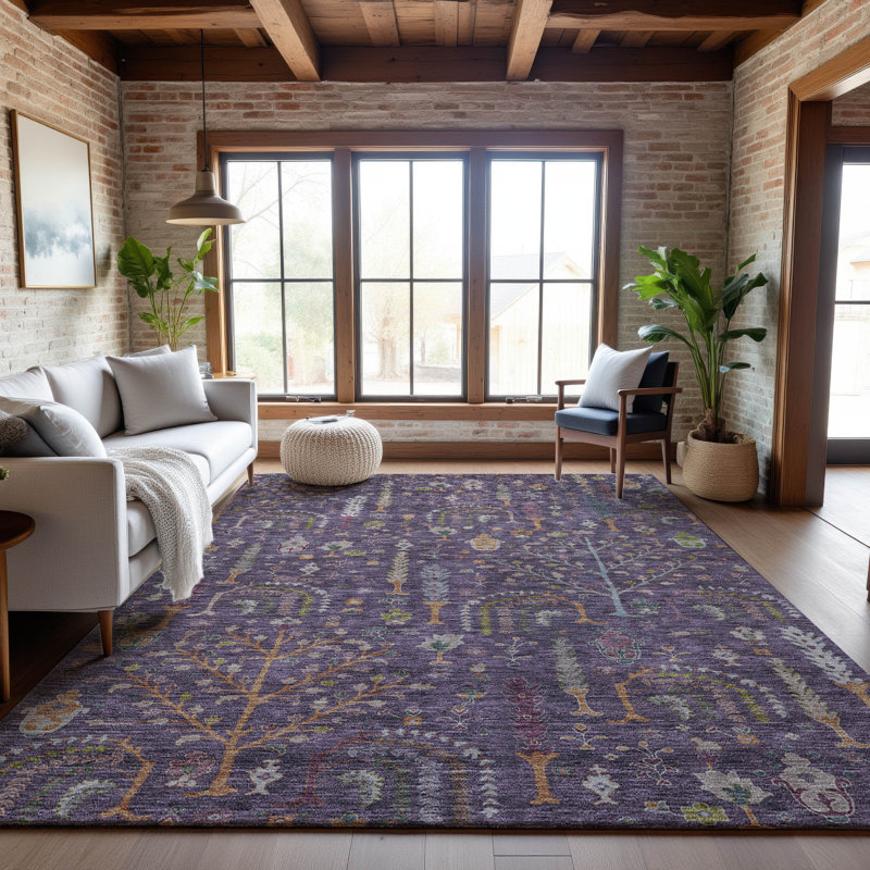 Premium Machine Washable Gurubaksh AMF1152 Floral Rug, Rectangle 8' x 10'