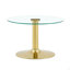 Table basse ronde en verre trempé. 17,7 pouces de haut, soutenu par une base en métal doré, avec un bord de luxe léger.-979901200