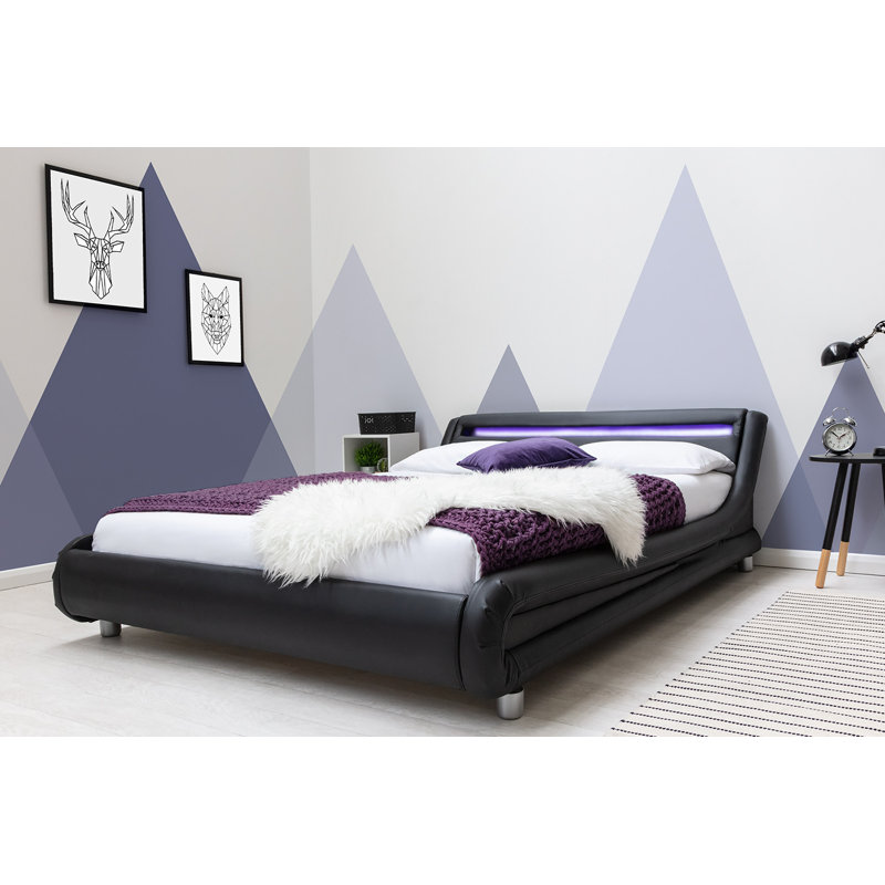 Arine Upholstered Bed with Mattress, No Mattress, Black, Double (4'6)
