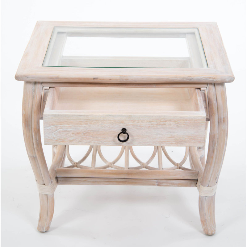 Presley Glass Top End Table with Storage