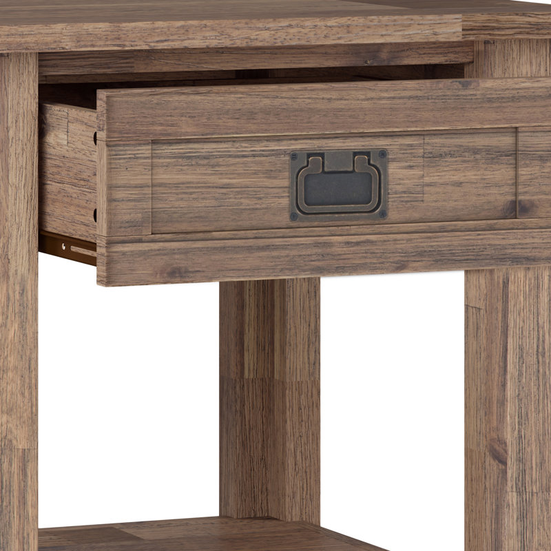 Monroe 22 Inch Solid Acacia Rustic End Table In Rustic Natural Aged Brown (Set Of 2), Rustic Brown