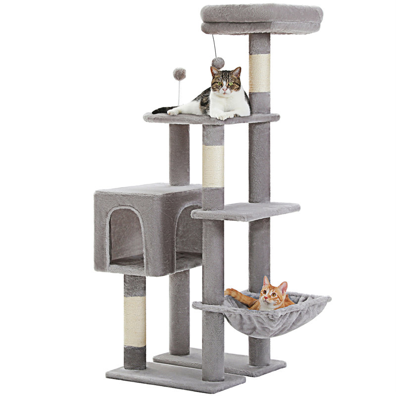 Indoor Cat Tree With Hammock, 2 Perches, Scratching Posts & Large Condo