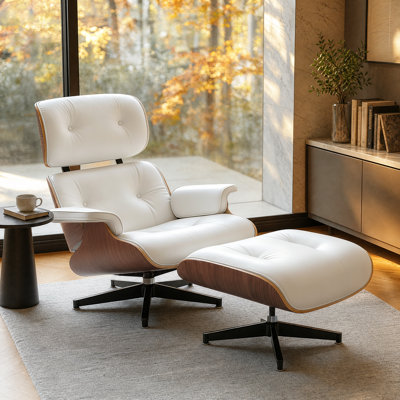 Lounge Chair with Ottoman, Mid Century Modern Accent Chair, Upholstered Chaise Lounge Chair, Solid Wood Frame, Heavy-Duty Aluminum Alloy Base for Home