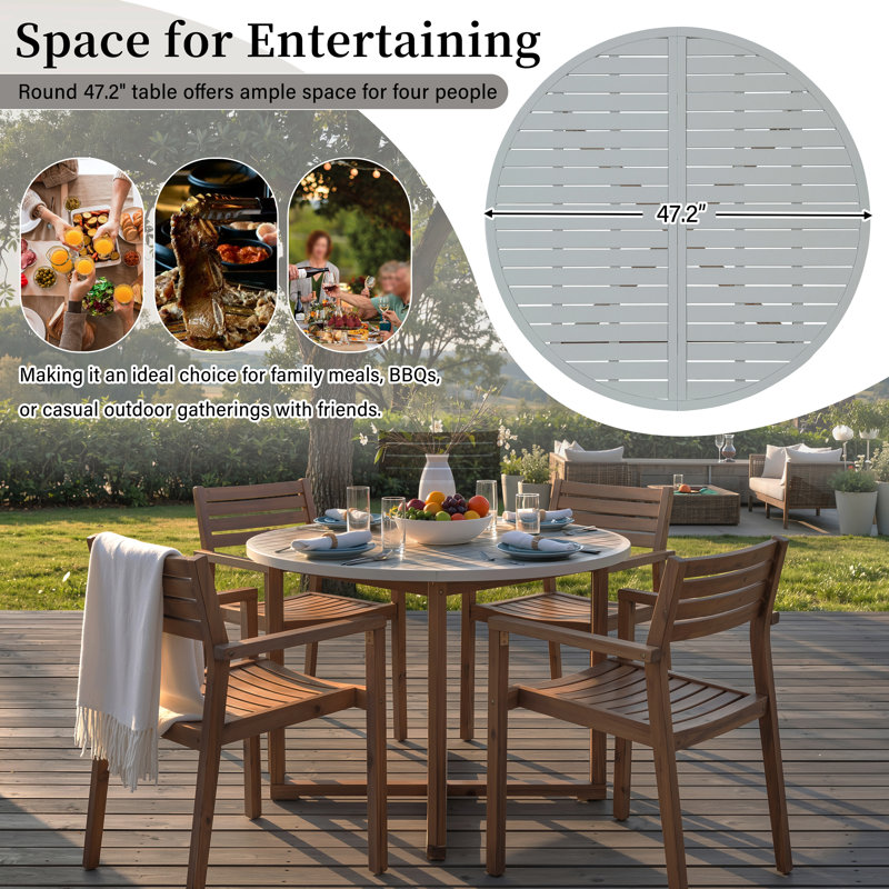 Klyndara 4 - Person Acacia Wood Patio Dining Set with Round Table, Light Gray