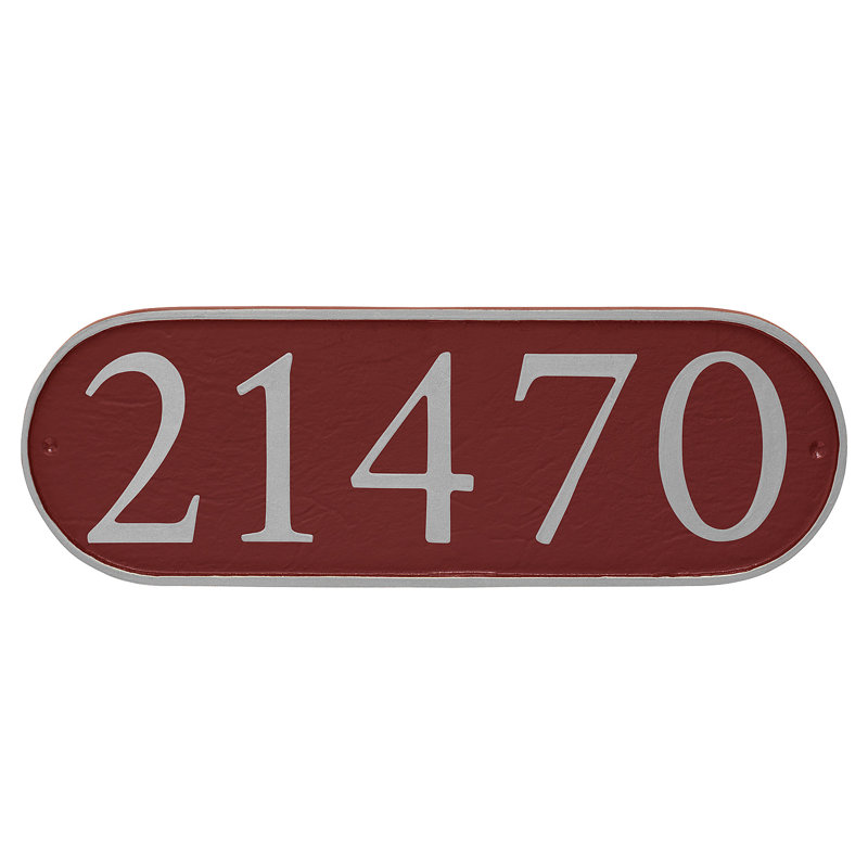 Plaque d’adresse murale 1 ligne allongée serif, Rouge / argenté, Oui