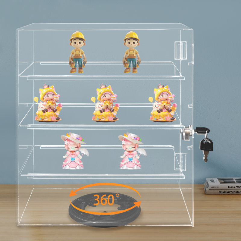 4 Tier 360° Rotation Acrylic Display Case, 17.32" H x 7.37" W x 13.5" D