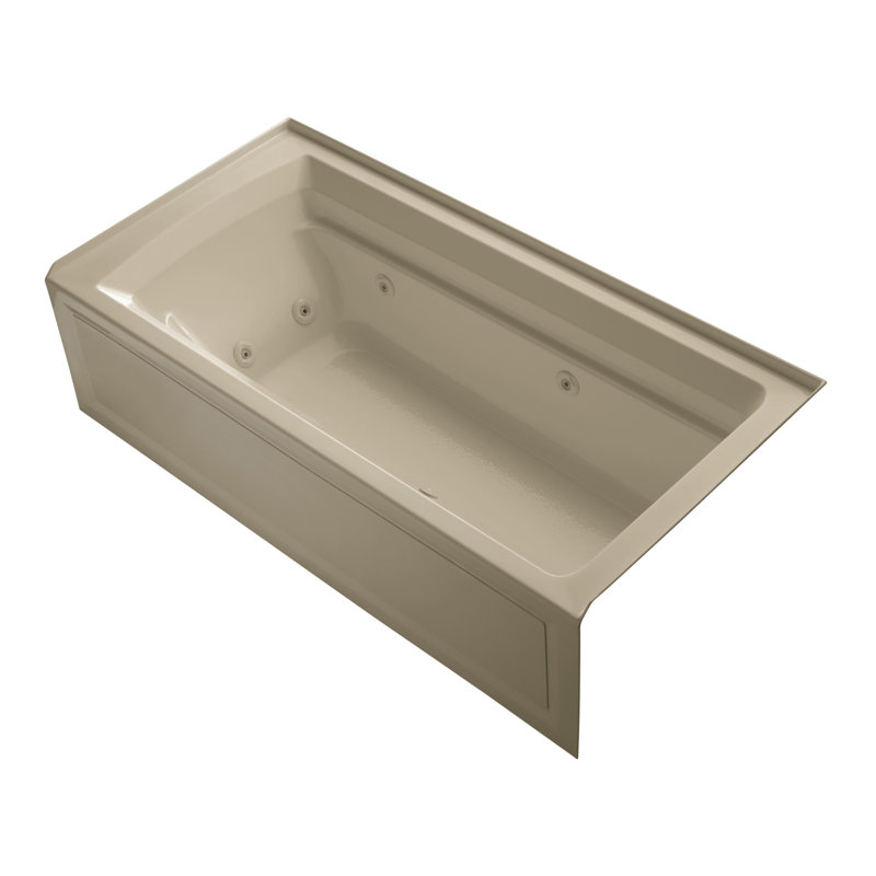 Archer 72" x 36" Alcove Whirlpool Acrylic Bathtub with Heater, Almond, Right