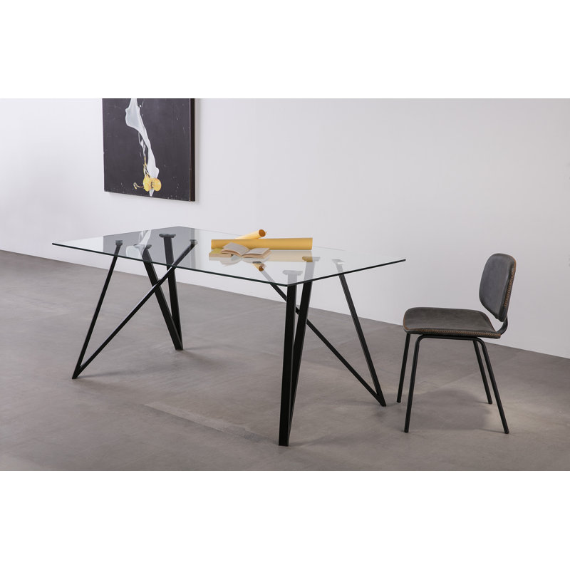 Ahti Glass Top Metal Base Dining Table
