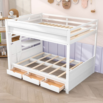 Keyek Full Over Full Bunk Bed With Storage Staircase And Bedside Table