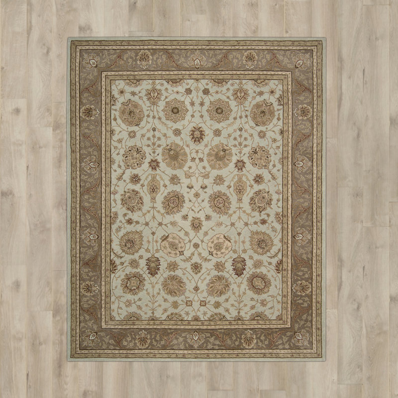 Tapis aqua en laine touffeté fait main oriental Cheltenham, Rectangle 3 pi 9 po x 5 pi 9 po